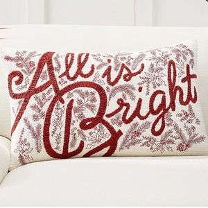 NEW Pottery Barn “All is Bright” lumbar pillow cover Christmas decor 16” x 26”